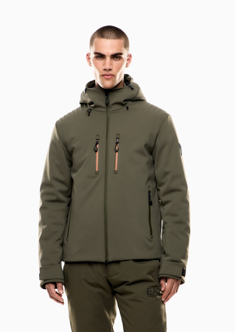 EA7 男士短款连帽直身保暖滑雪工装夹克棉服外套