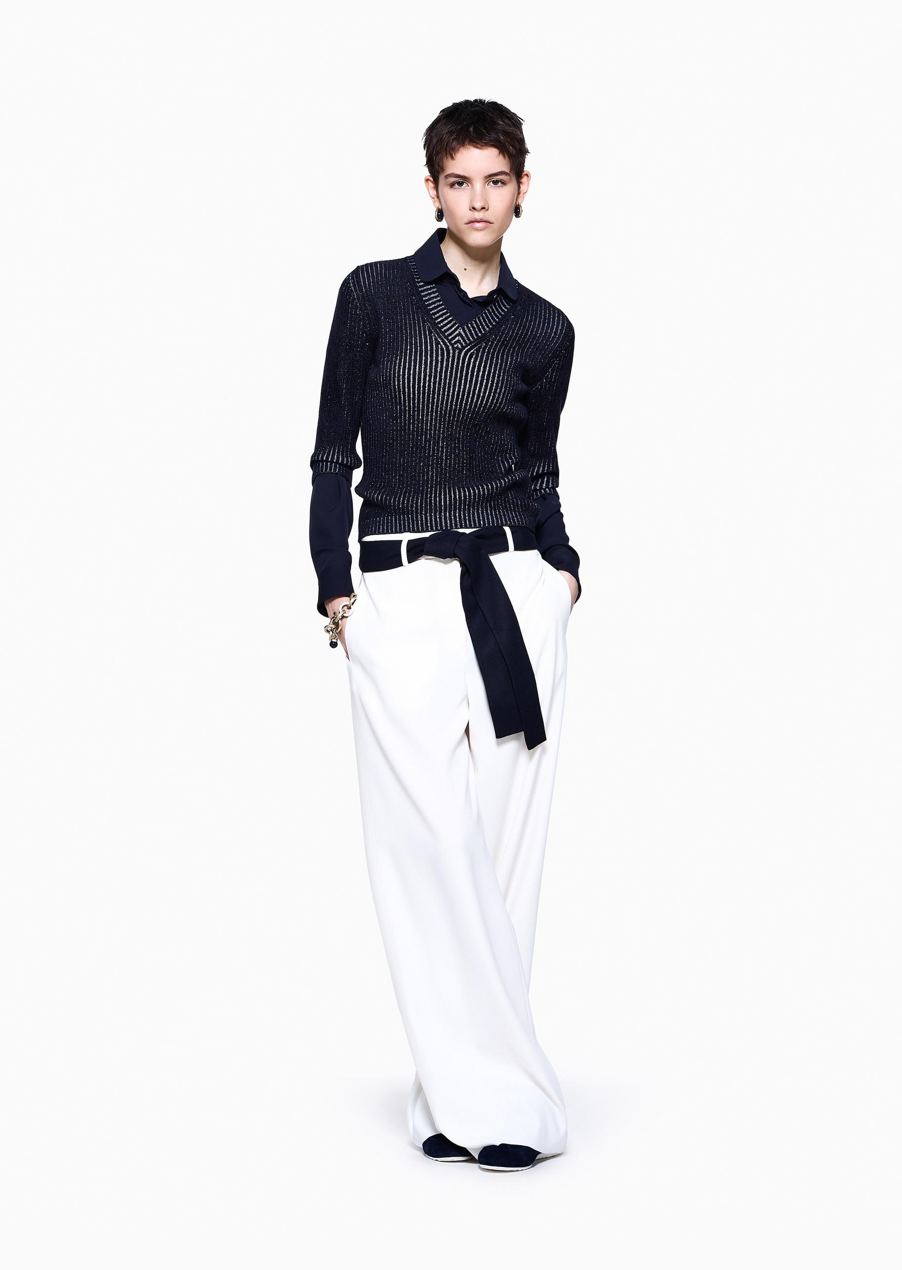 Giorgio Armani 女士桑蚕丝长袖翻领轻奢商务西装衬衫
