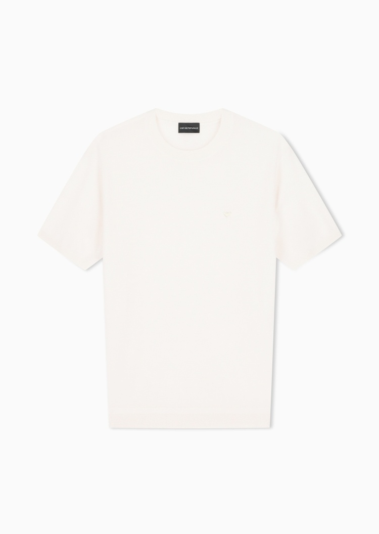 Emporio Armani 男士绵羊毛短袖圆领鹰标刺绣针织衫