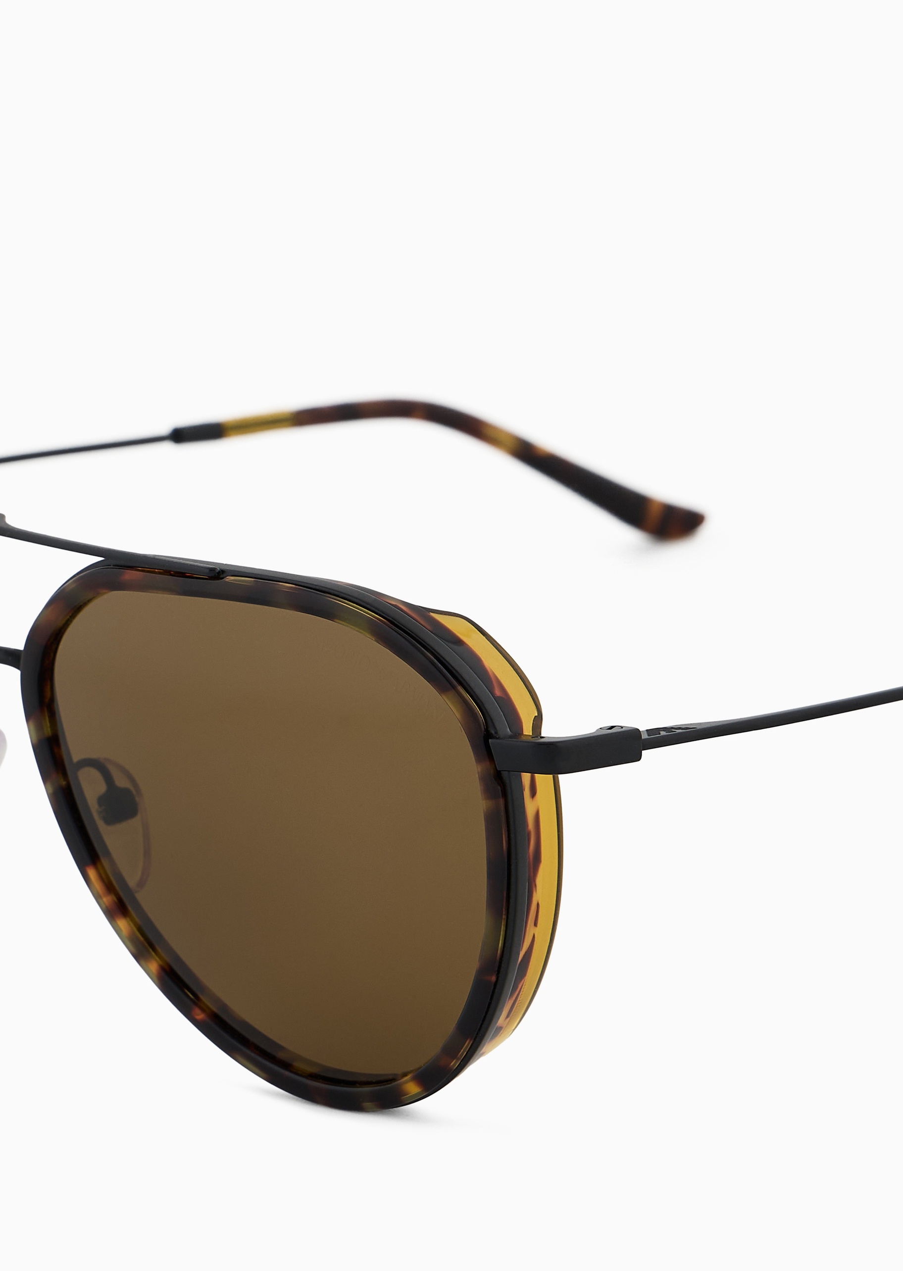 Emporio Armani 男士透明框飞行员复古斑纹太阳眼镜