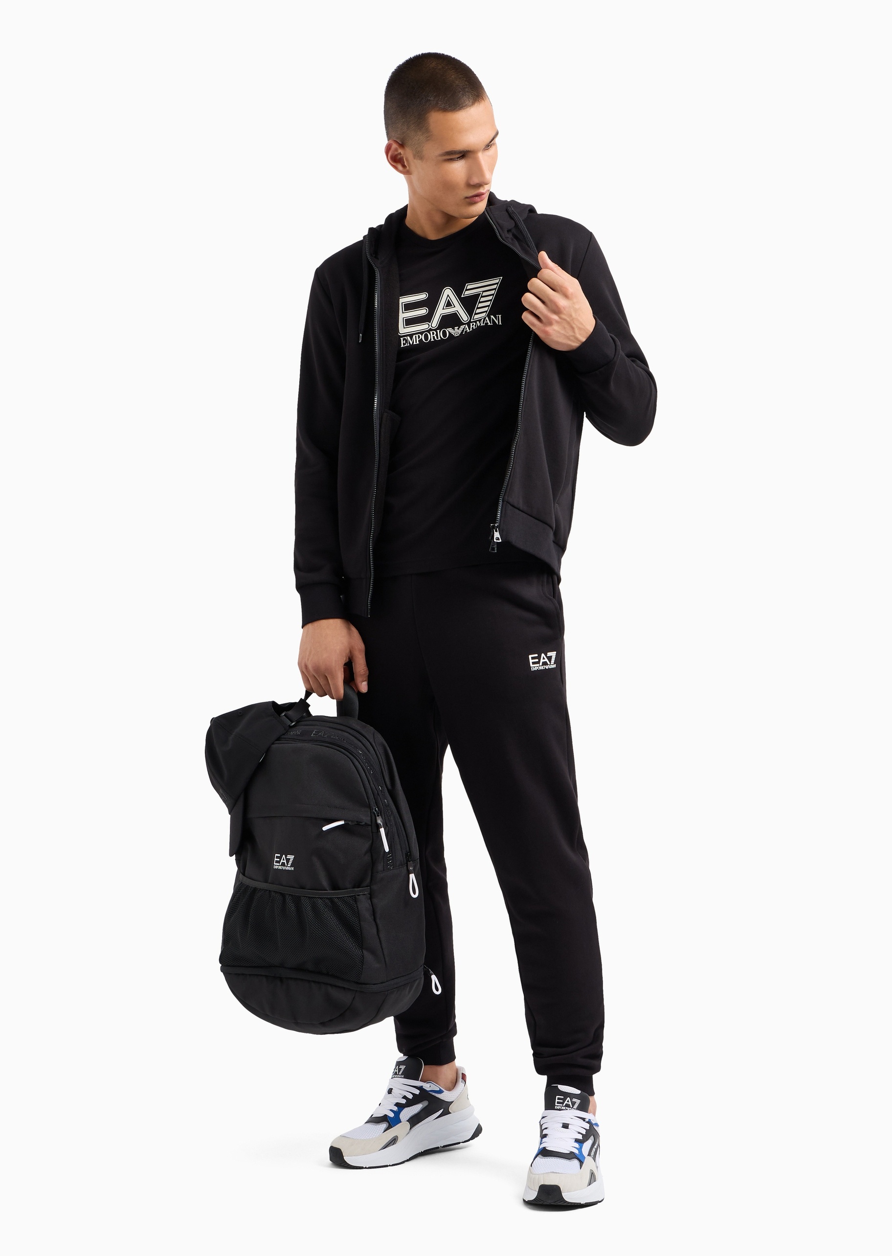 EA7 男士棉质连帽开衫束脚卫裤健身训练运动套装