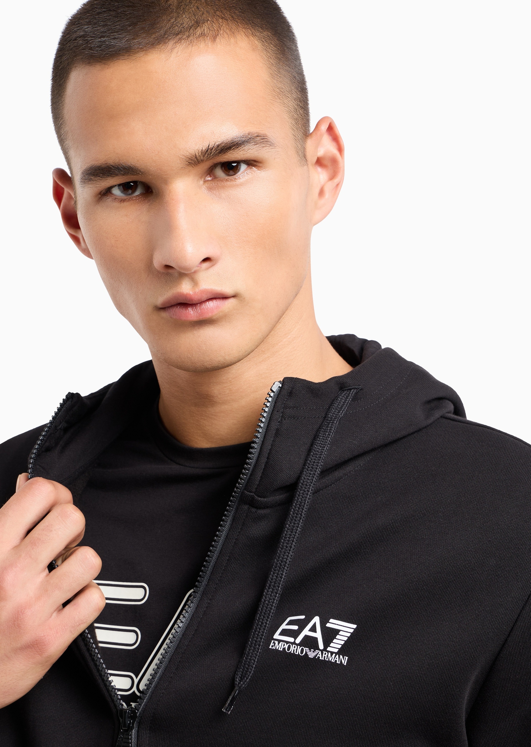 EA7 男士棉质连帽开衫束脚卫裤健身训练运动套装