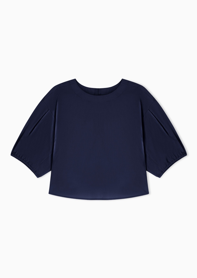 Emporio Armani 女士纯棉短袖圆领复古休闲通勤衬衫