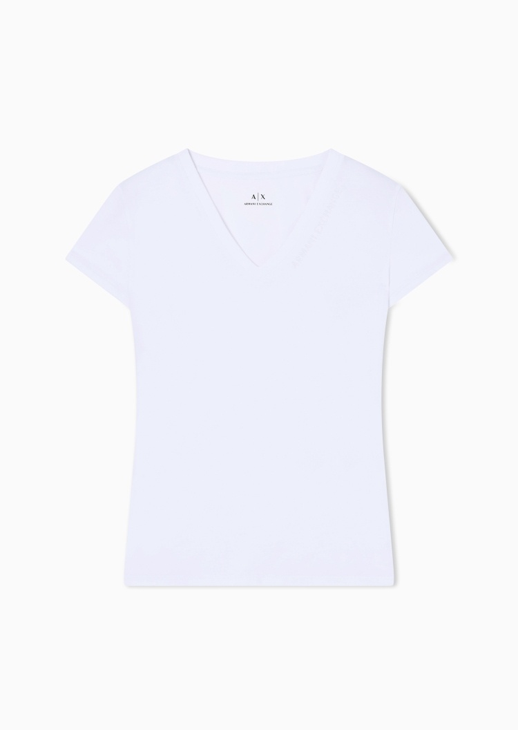 ARMANI EXCHANGE 女士棉质弹力修身短袖V领正肩T恤衫