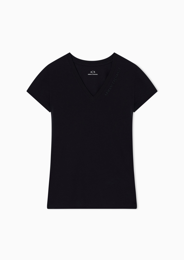 ARMANI EXCHANGE 女士棉质弹力修身短袖V领正肩T恤衫