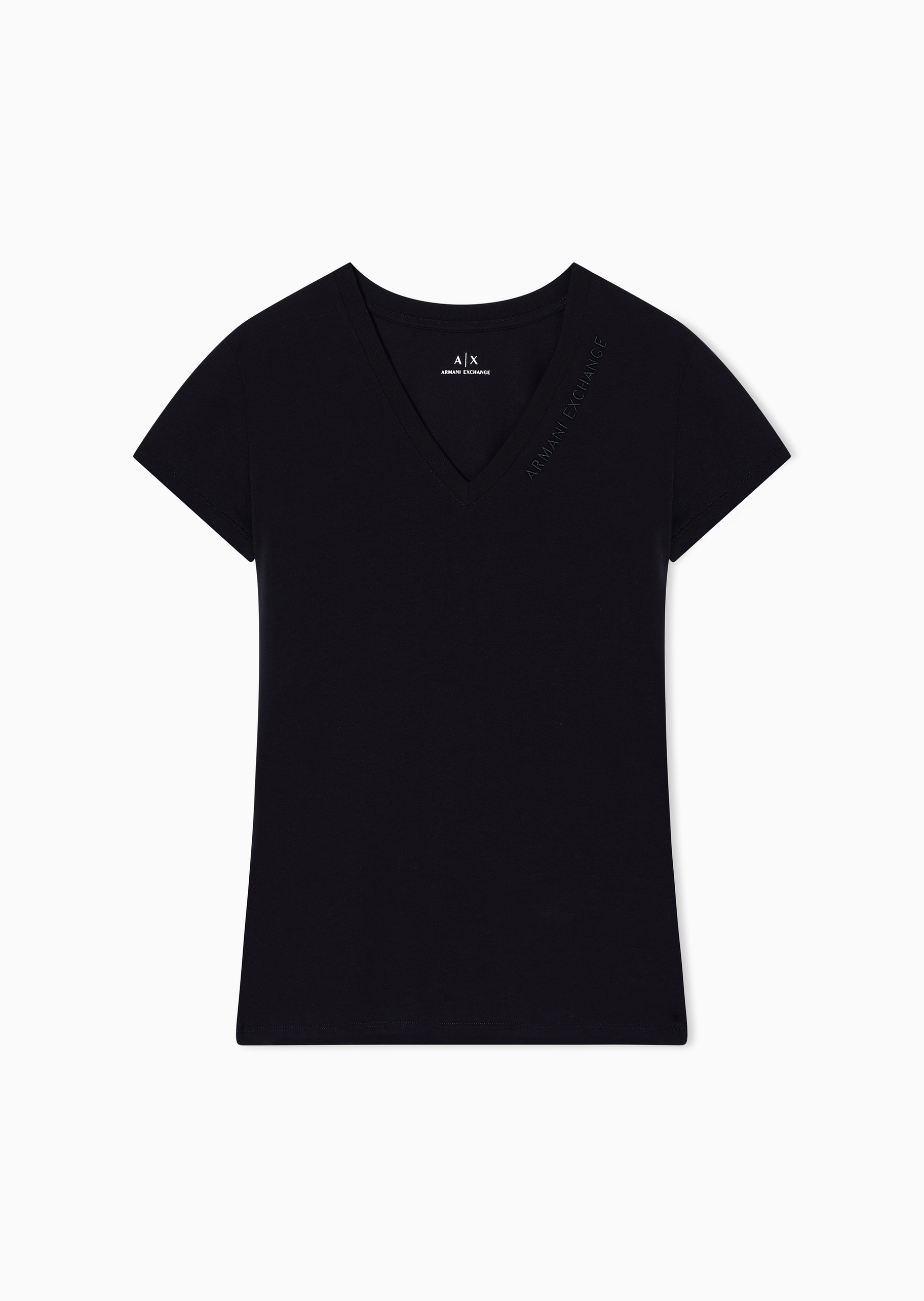 ARMANI EXCHANGE 女士棉质弹力修身短袖V领正肩T恤衫