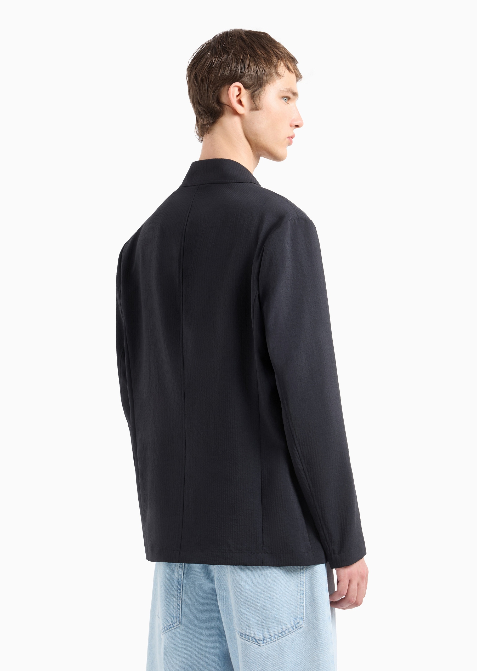 Emporio Armani 男士长袖平驳领泡泡纱单排扣休闲西装外套
