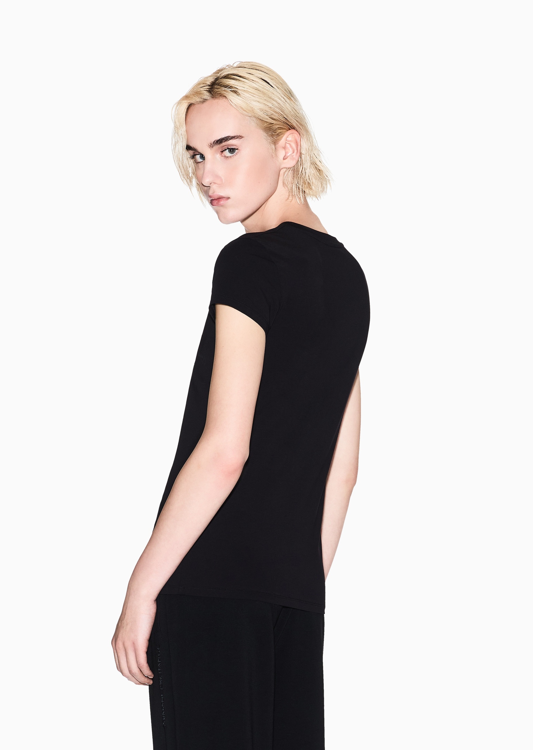 ARMANI EXCHANGE 女士棉质弹力修身短袖V领正肩T恤衫