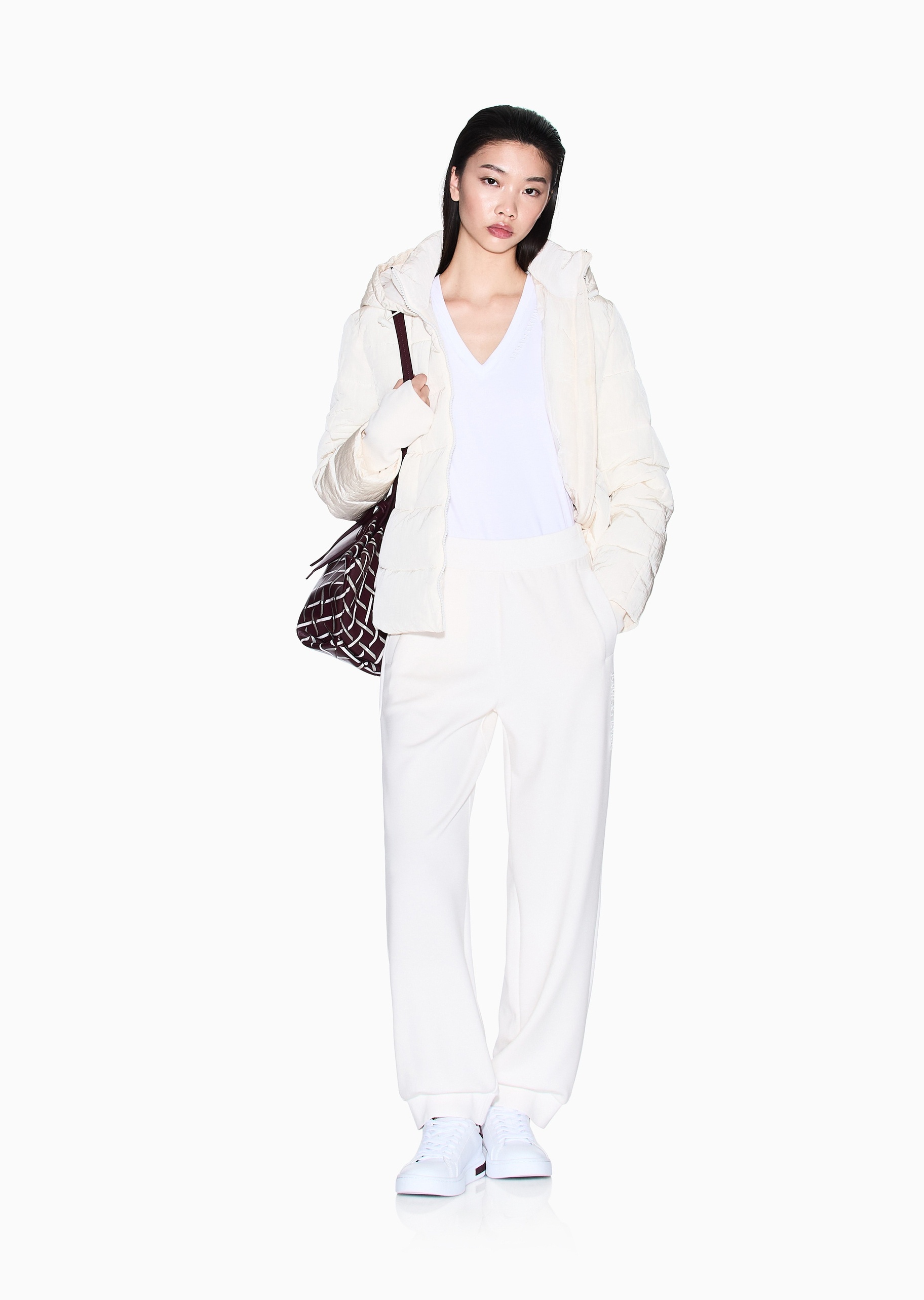 ARMANI EXCHANGE 女士棉质弹力修身短袖V领正肩T恤衫