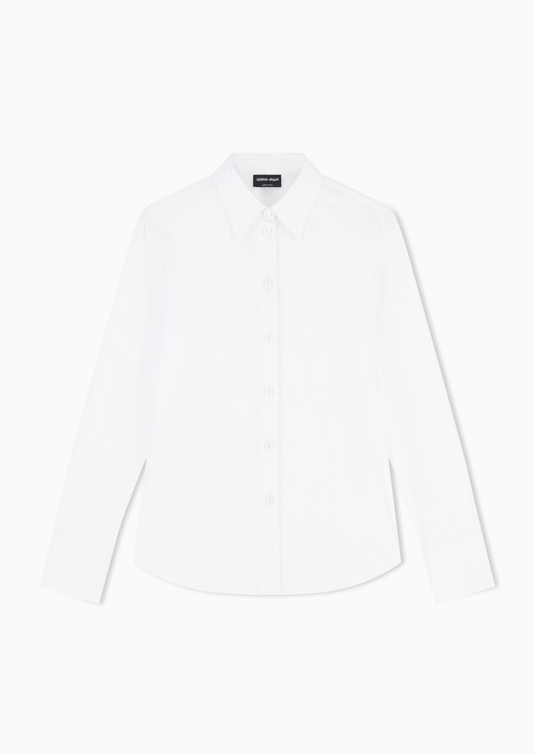Giorgio Armani 女士微弹长袖翻领纯色休闲通勤衬衫