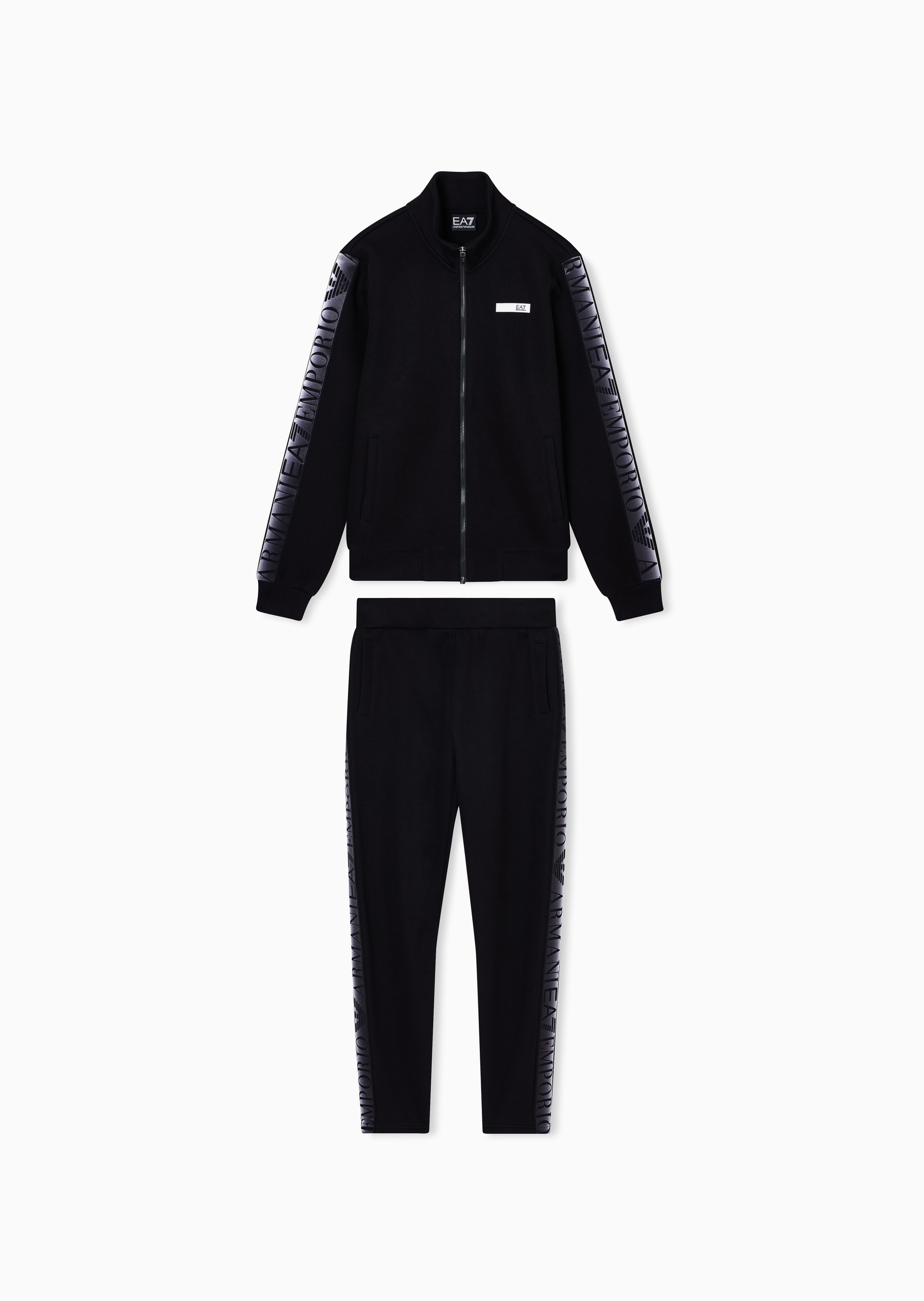 EA7 女士棉质立领开衫长裤撞色运动套装