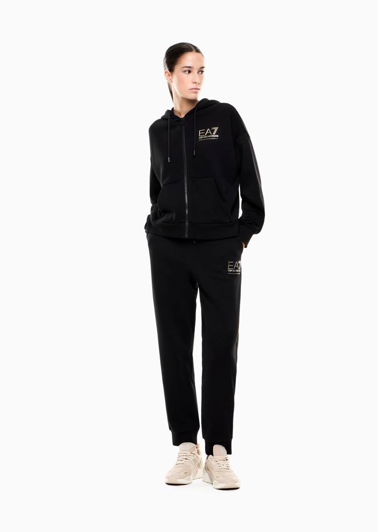 EA7 女士棉质连帽卫衣束脚卫裤加绒运动套装
