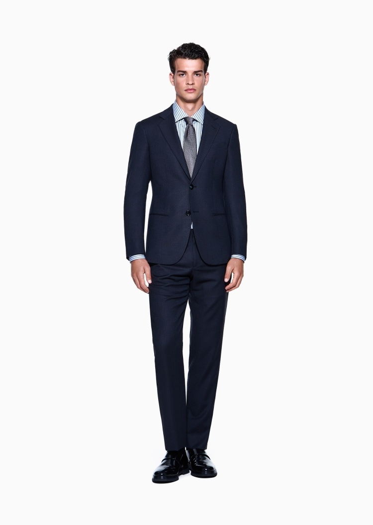 Giorgio Armani 男士全绵羊毛平驳领外套长裤商务西装套装