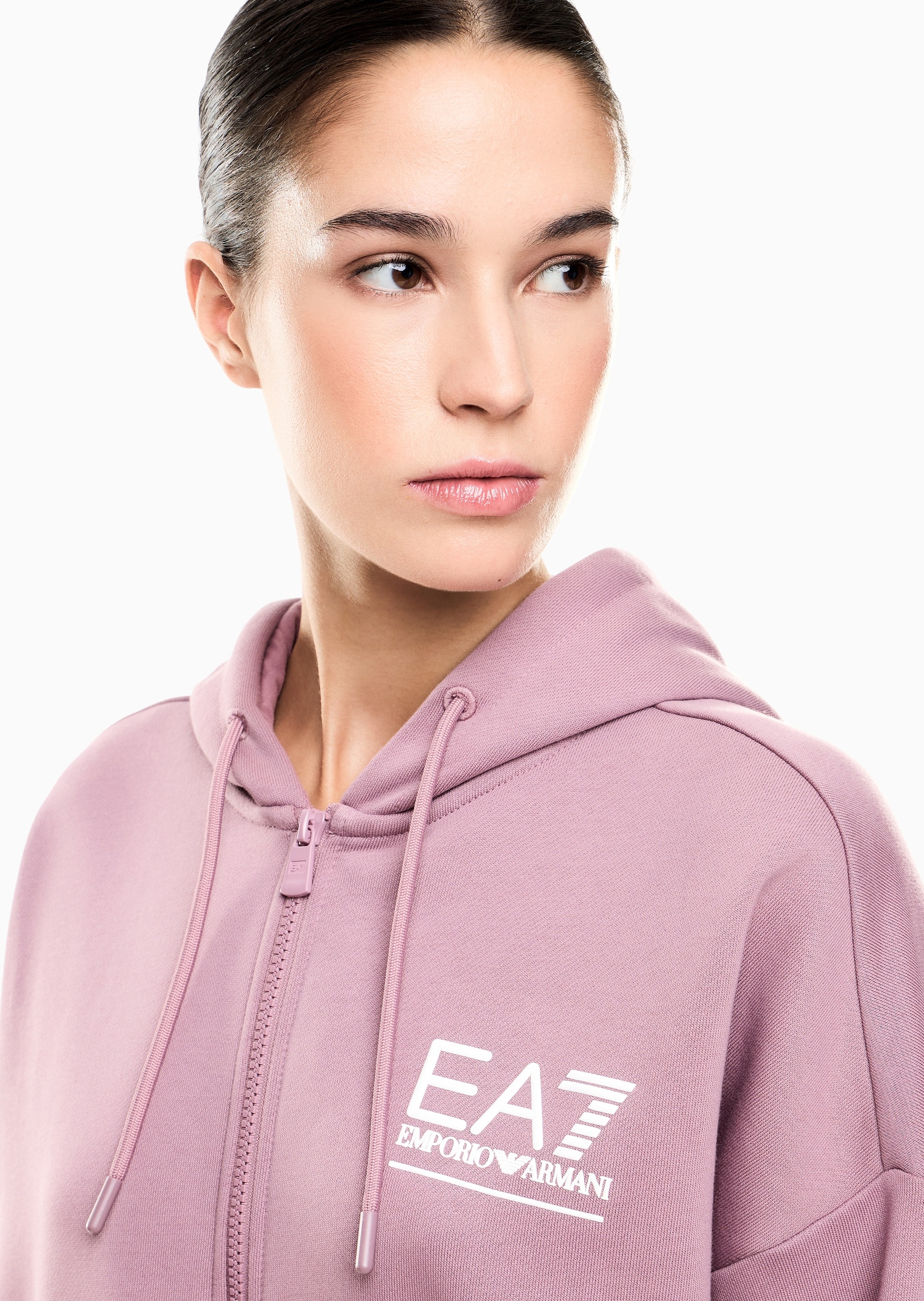 EA7 女士棉质连帽卫衣束脚卫裤加绒运动套装