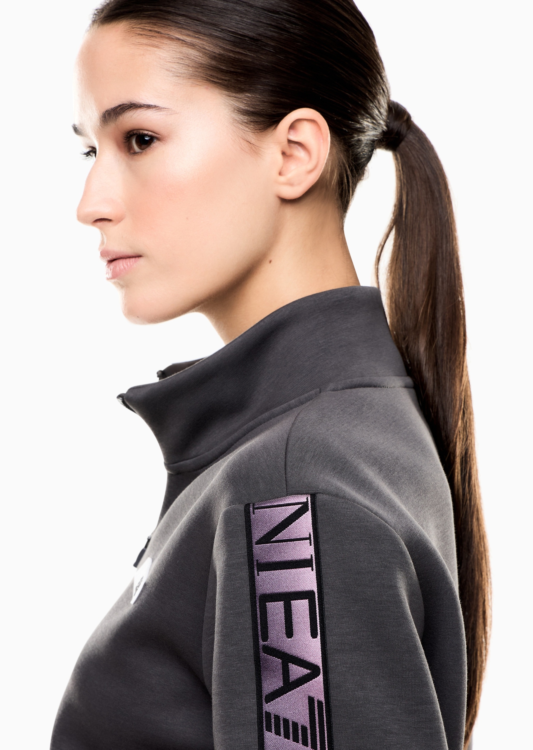 EA7 女士棉质立领开衫长裤撞色运动套装