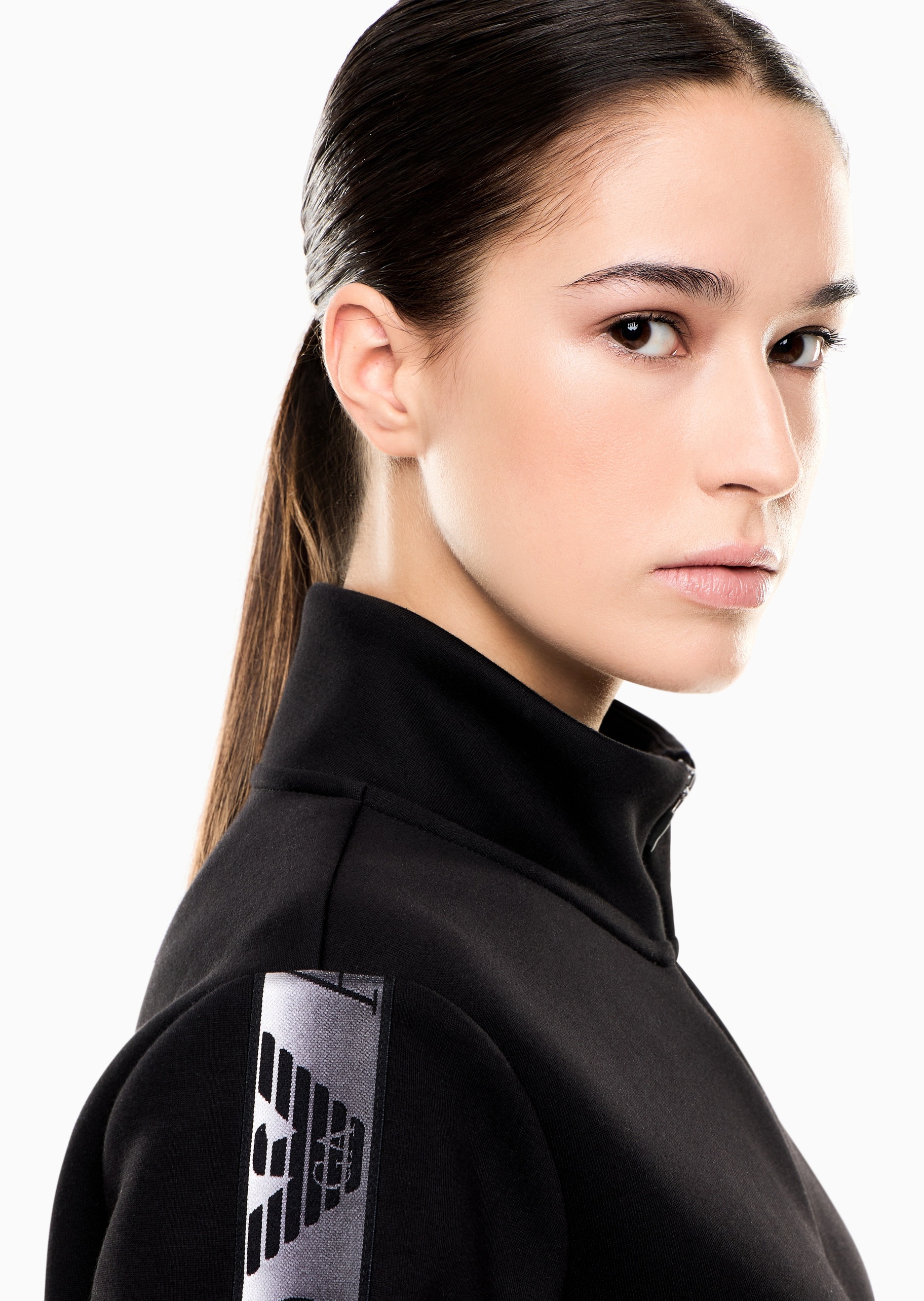 EA7 女士棉质立领开衫长裤撞色运动套装