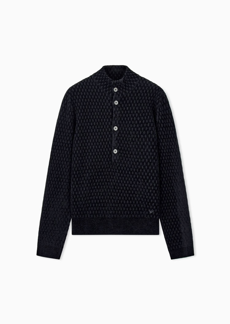 Emporio Armani 男士混纺立领刺绣提花套头针织毛衣