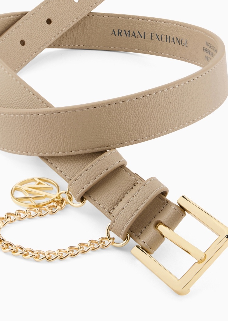 ARMANI EXCHANGE 女士细款方形带扣链条镂空字母吊坠针扣腰带