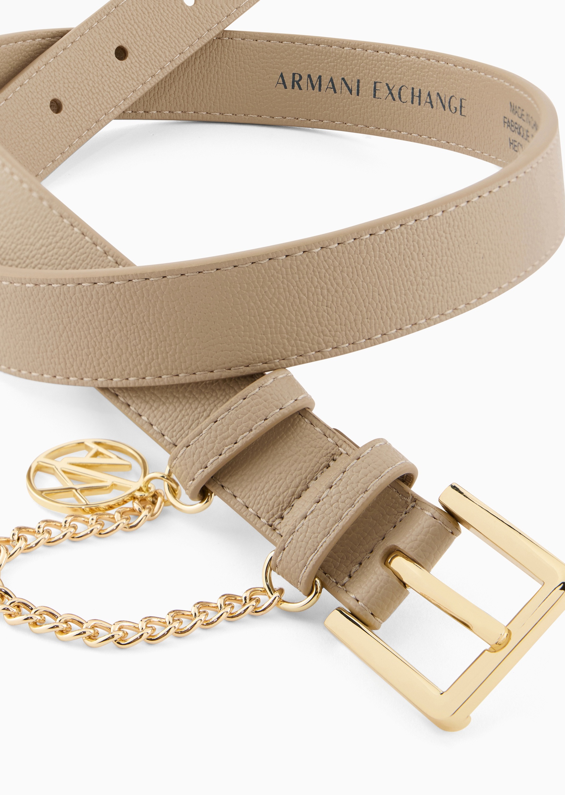 ARMANI EXCHANGE 女士细款方形带扣链条镂空字母吊坠针扣腰带