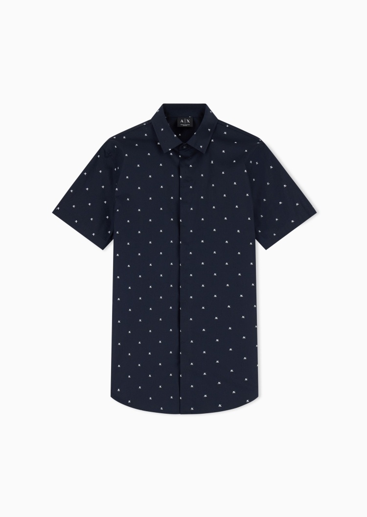ARMANI EXCHANGE 男士短袖翻领印花商务休闲通勤衬衫