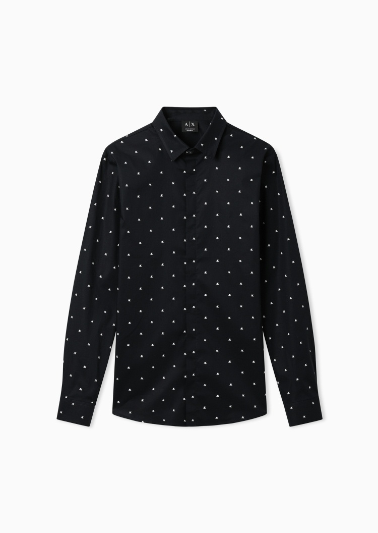 ARMANI EXCHANGE 男士长袖翻领印花商务休闲通勤衬衫