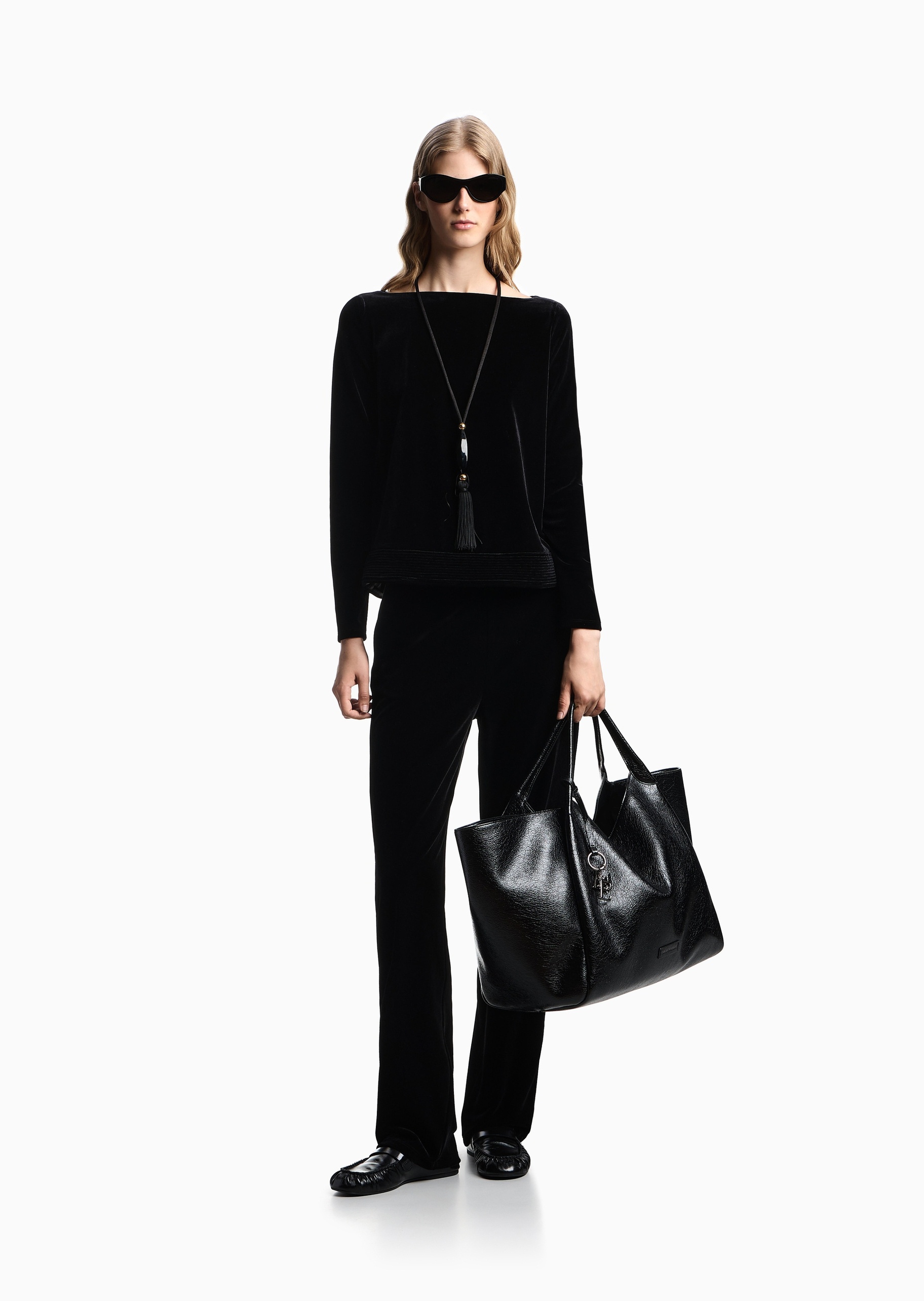 Emporio Armani 女士长袖船领罗纹优雅时尚针织衫