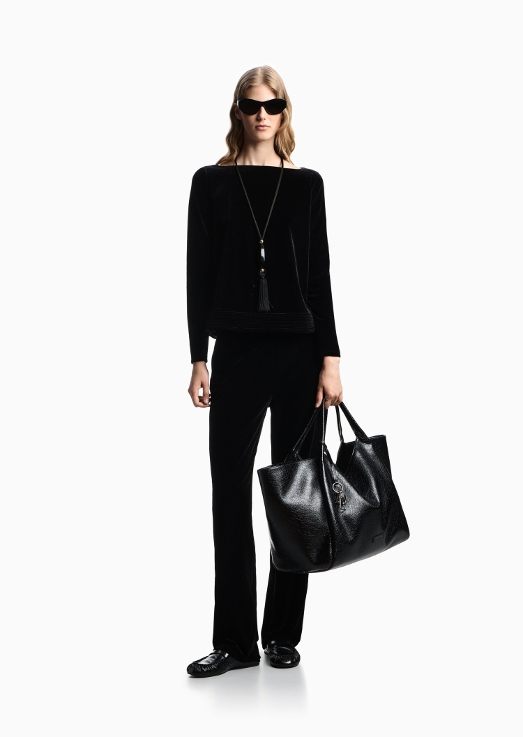 Emporio Armani 女士长袖船领罗纹优雅时尚针织衫