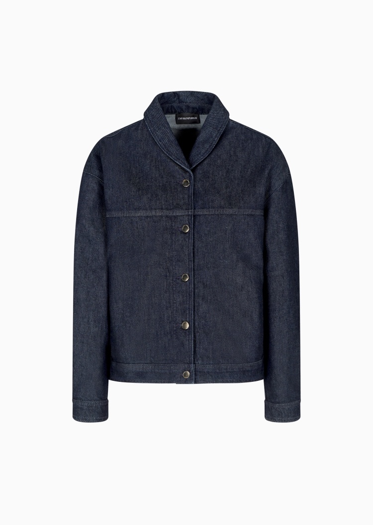 Emporio Armani 女士翻领宽松休闲复古牛仔夹克外套