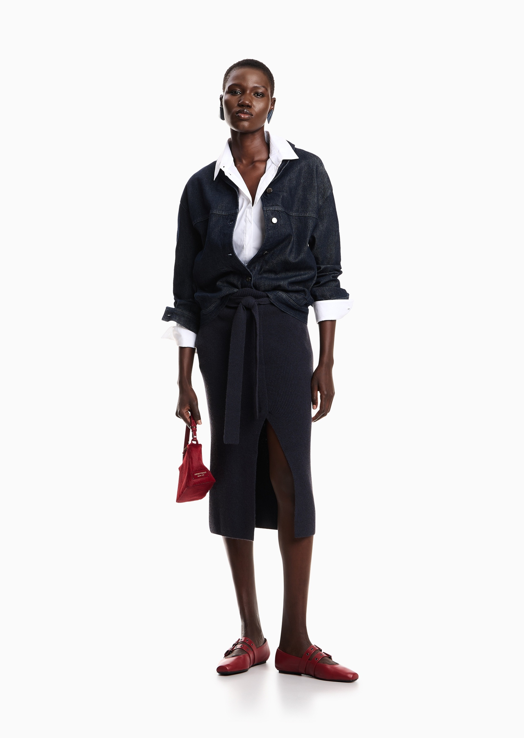 Emporio Armani 女士翻领宽松休闲复古牛仔夹克外套