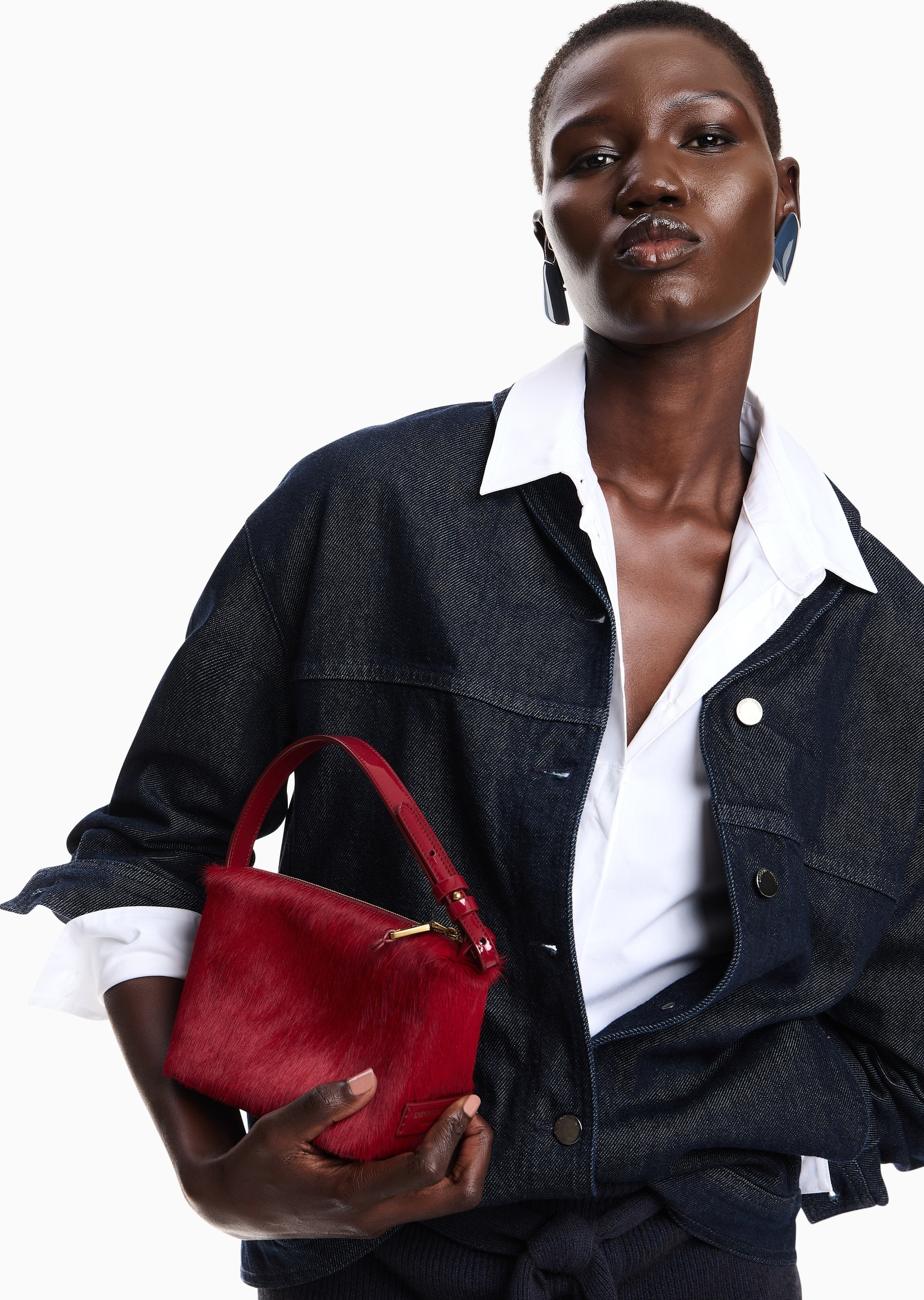 Emporio Armani 女士翻领宽松休闲复古牛仔夹克外套