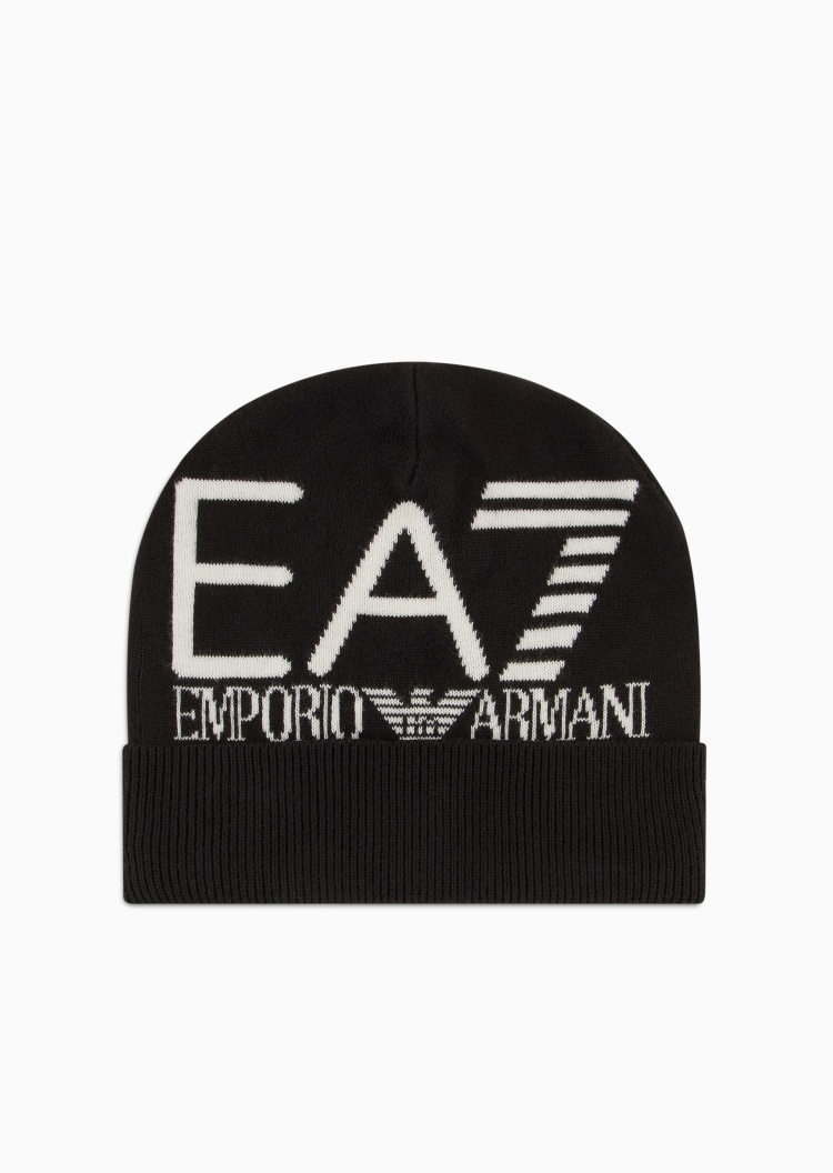 EA7 男女同款圆顶翻边撞色提花登山针织帽