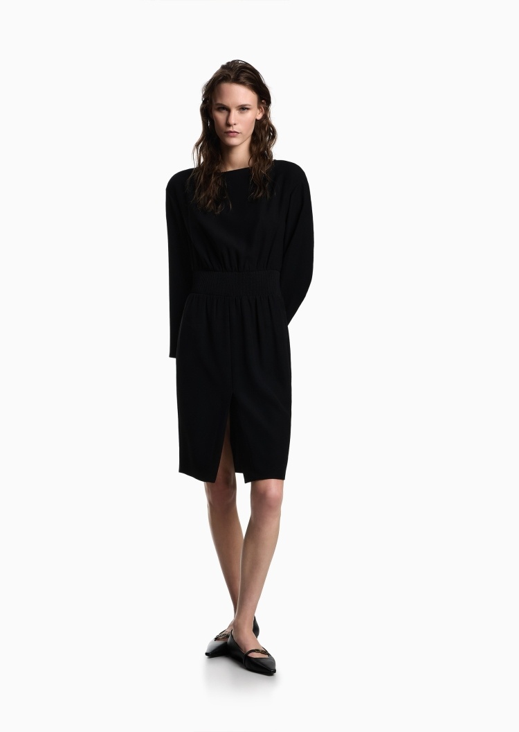 Emporio Armani 女士松紧腰短款船领优雅纯色连衣裙