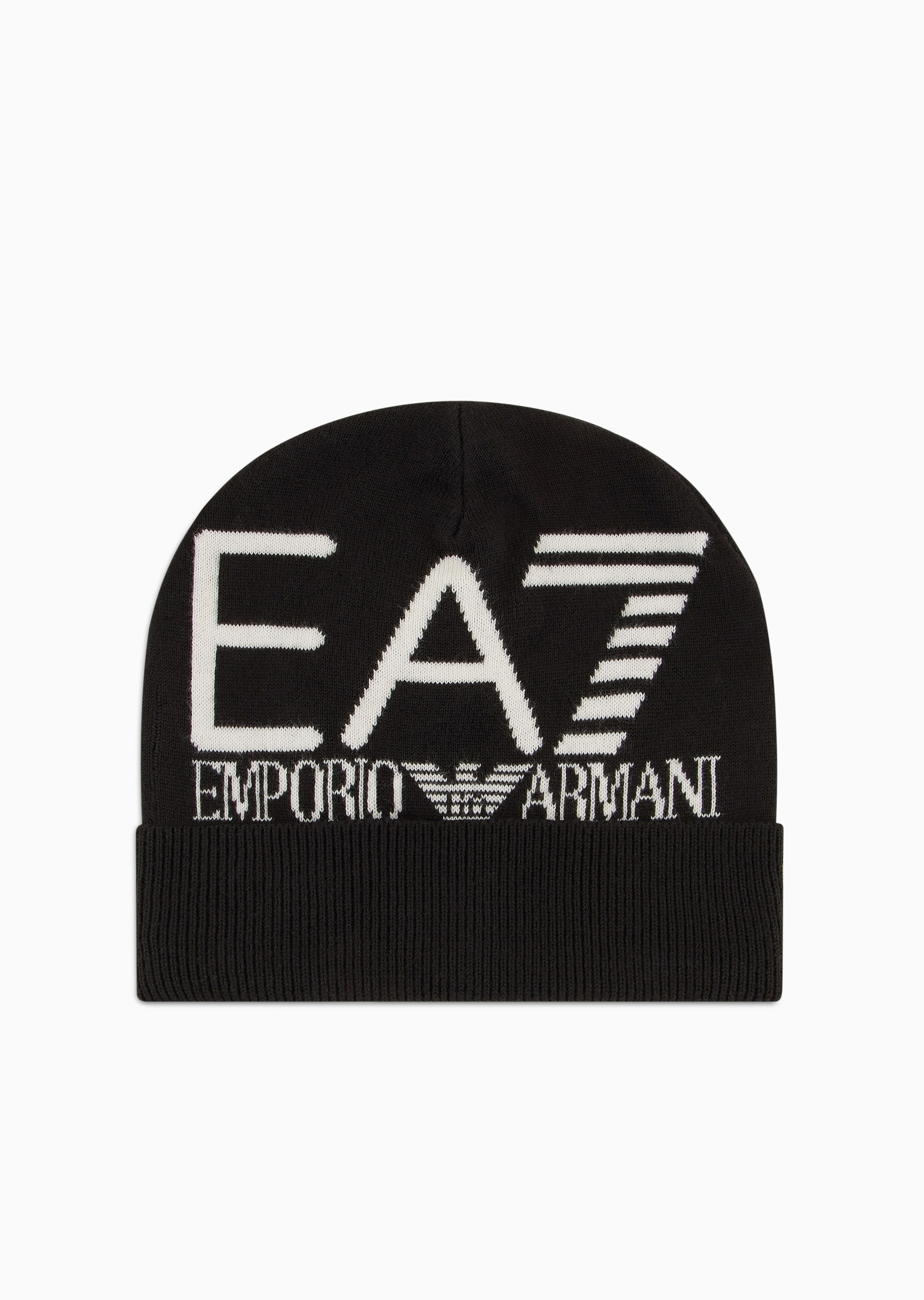 EA7 男女同款圆顶翻边撞色提花登山针织帽