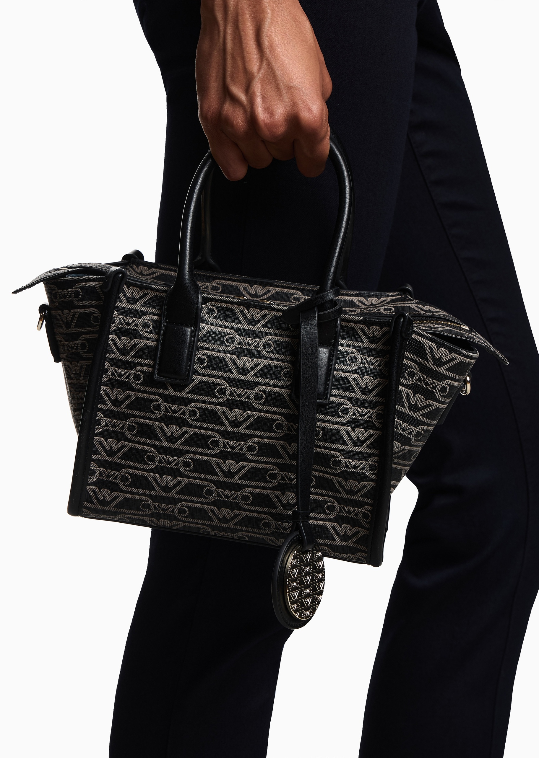 Emporio Armani 女士小号拉链可拆肩带老花手提斜挎托特包