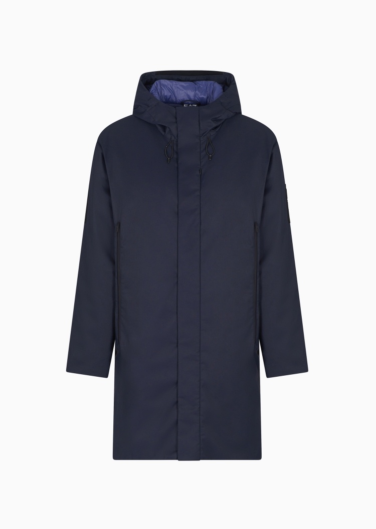 EA7 男士长款加厚长袖连帽隐藏拉链防风防水棉服