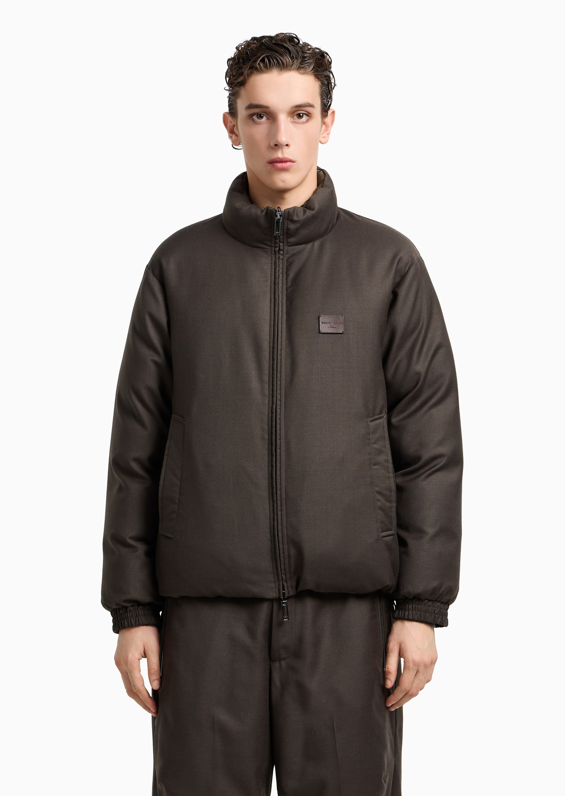 Emporio Armani 男士长袖立领双面穿拉链门襟面包服羽绒服