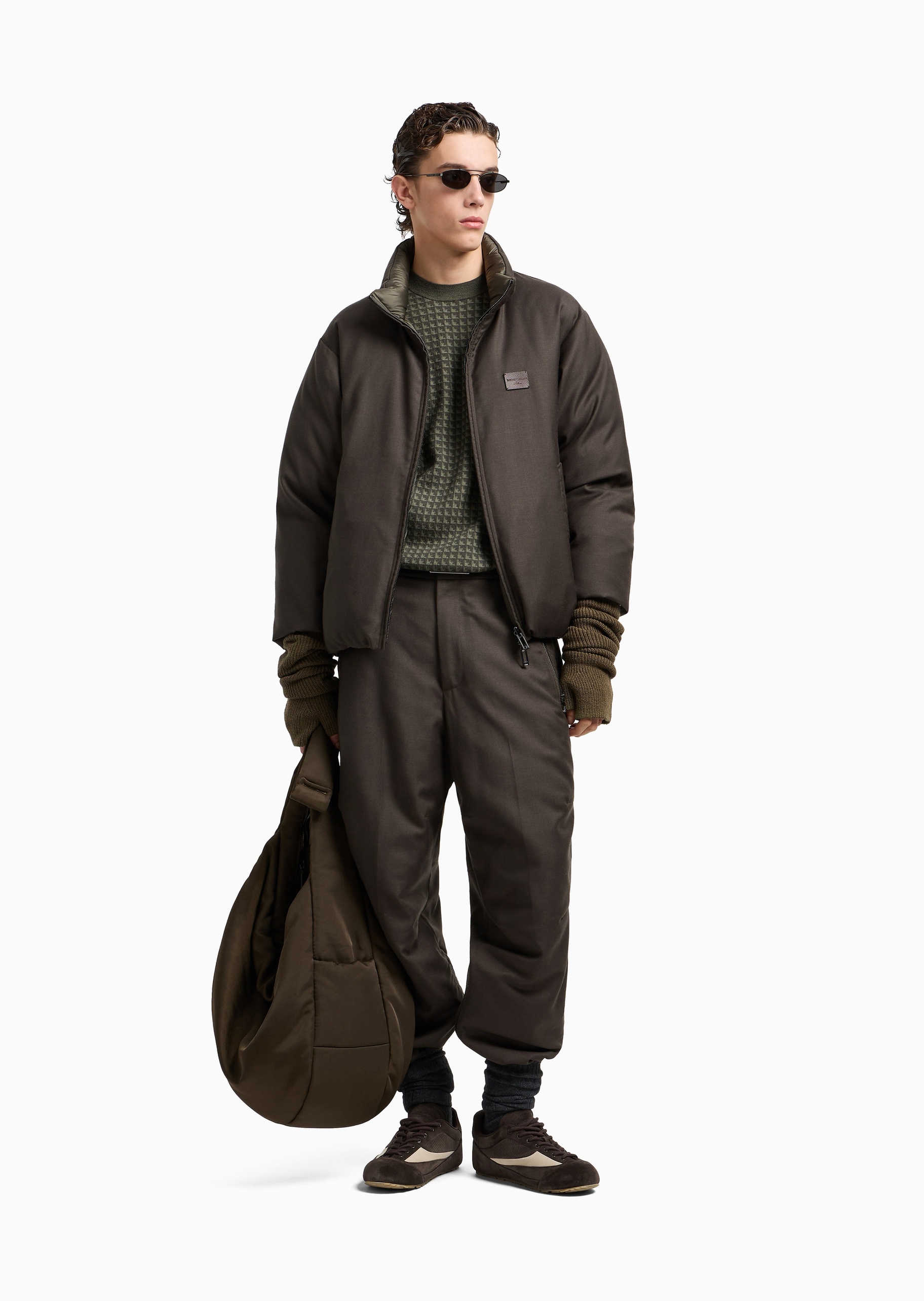 Emporio Armani 男士长袖立领双面穿拉链门襟面包服羽绒服