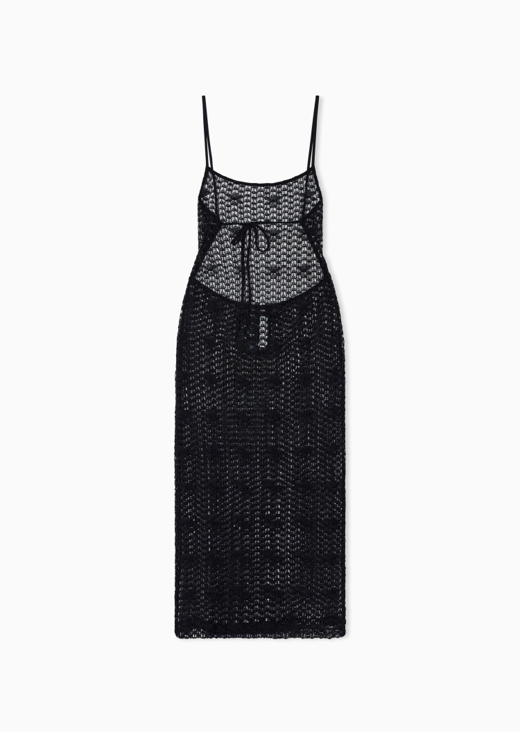 Emporio Armani 女士无袖吊带中长款圆领花卉镂空沙滩连衣裙