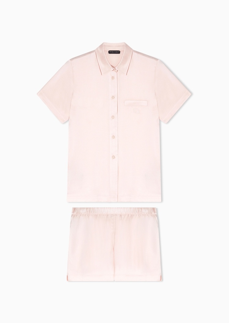 Emporio Armani 女士翻领短袖短裤刺绣家居睡衣套装