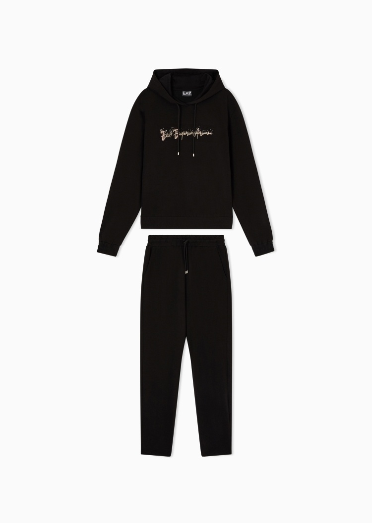 EA7 女士连帽卫衣长裤水钻徽标毛圈运动套装
