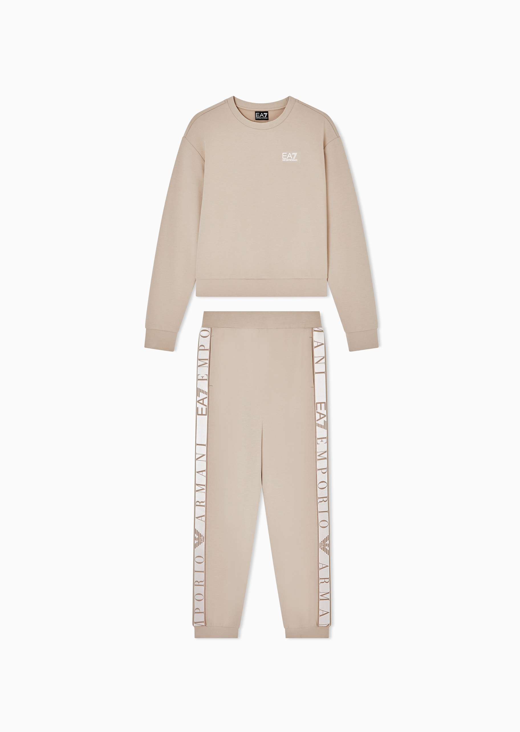 EA7 女士圆领卫衣束脚长裤标识织带运动套装