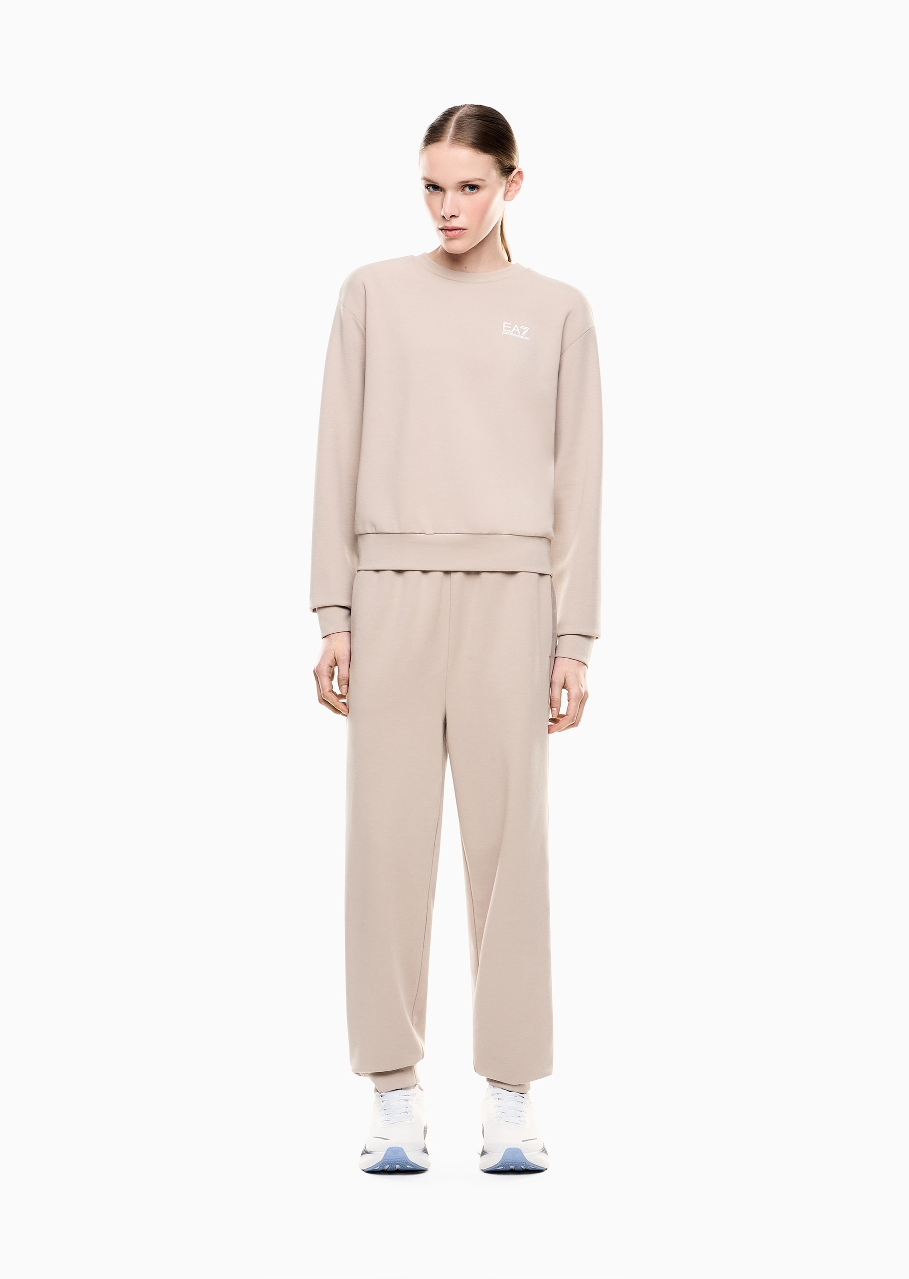 EA7 女士圆领卫衣束脚长裤标识织带运动套装