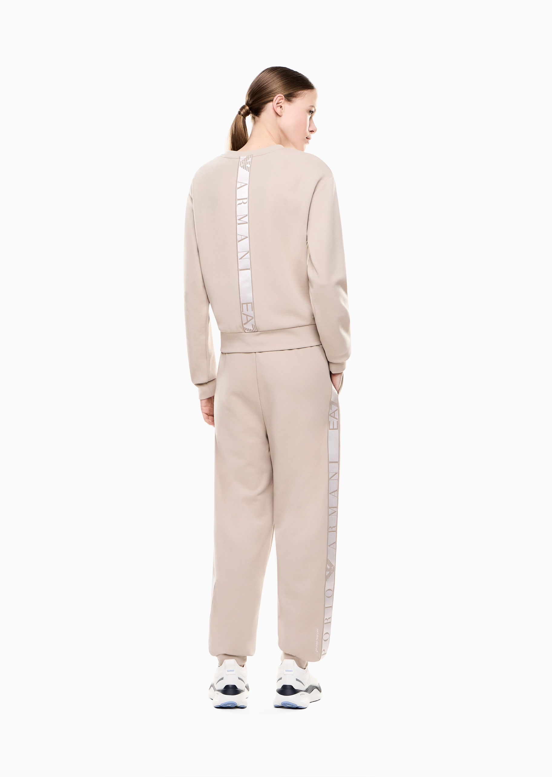 EA7 女士圆领卫衣束脚长裤标识织带运动套装