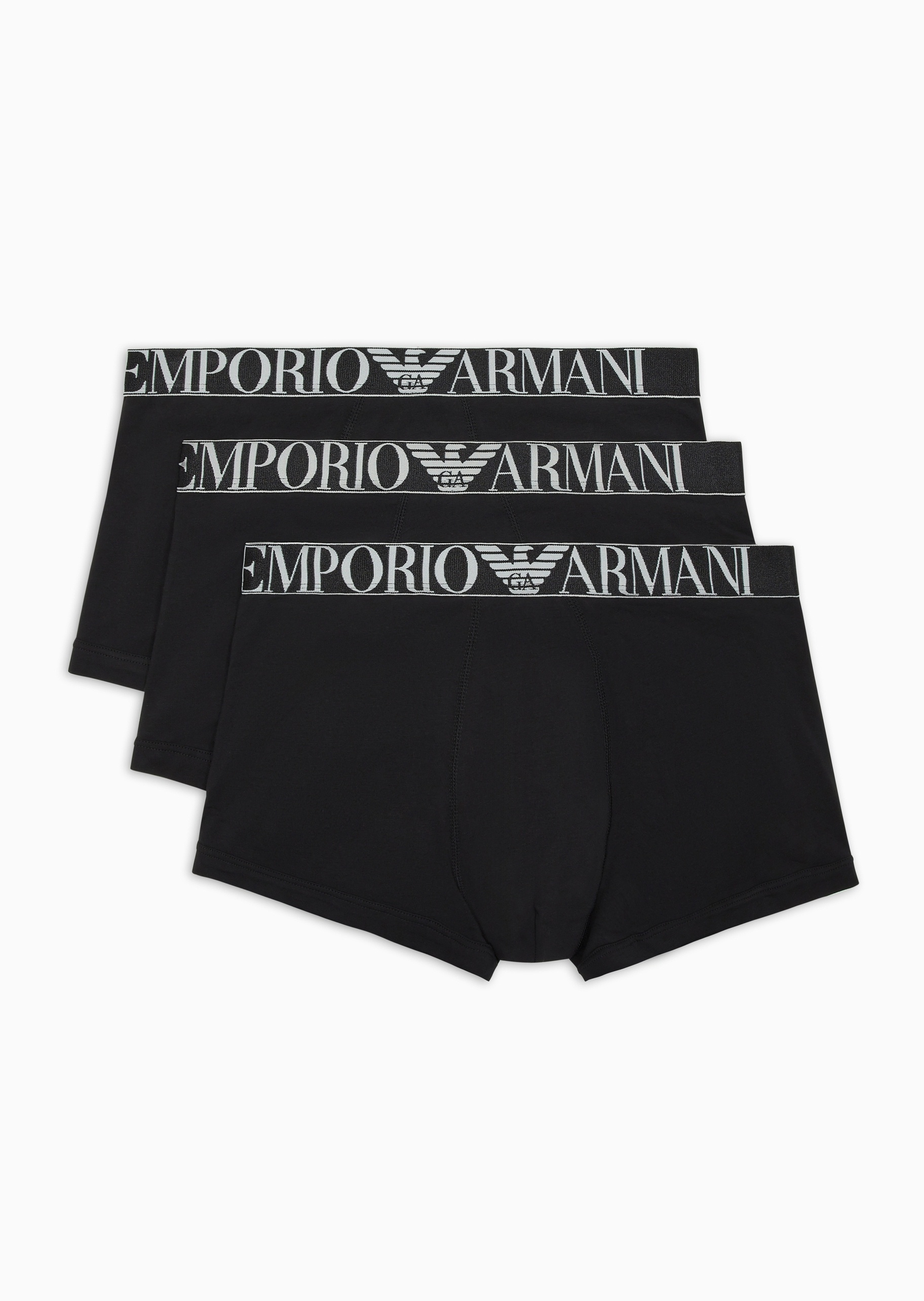 Emporio Armani 男士纯棉弹力合身松紧腰平角三条装内裤套装