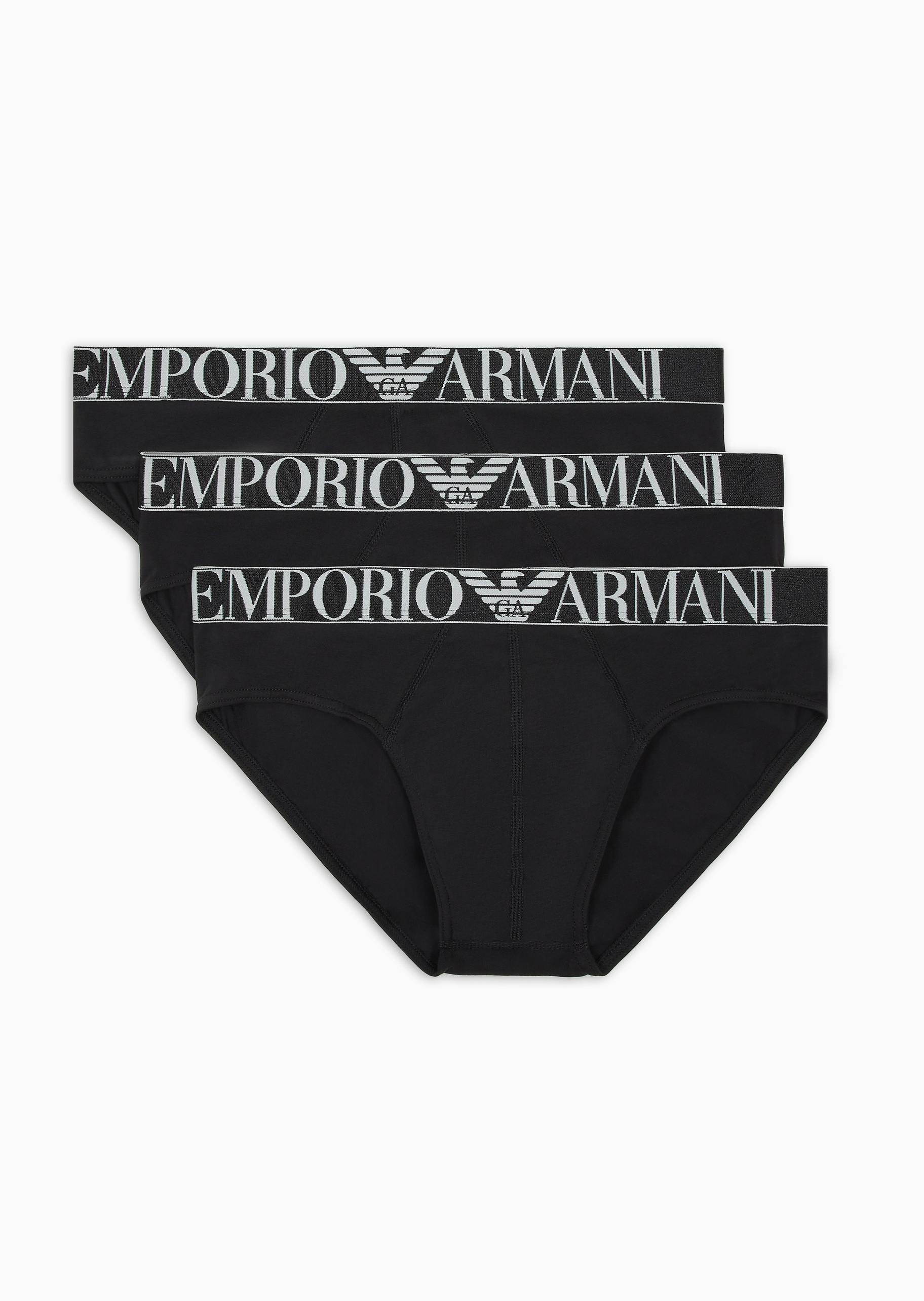 Emporio Armani 男士纯棉弹力合身松紧腰三角三条装内裤套装