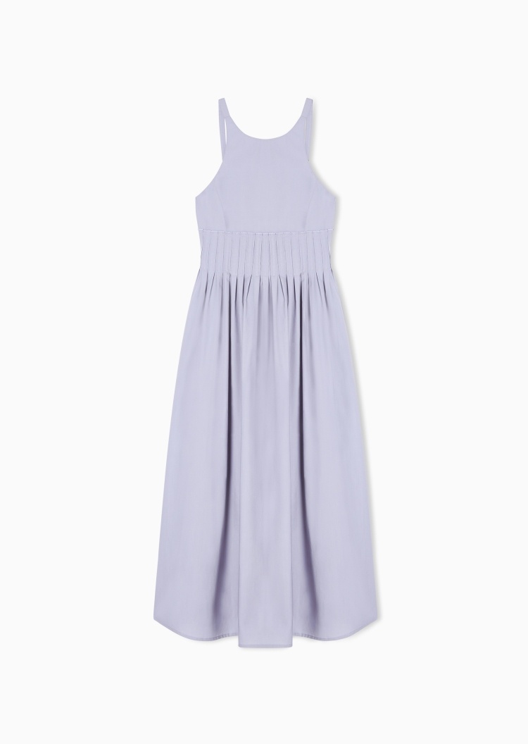 Emporio Armani 女士纯棉吊带长款圆领纯色连衣裙