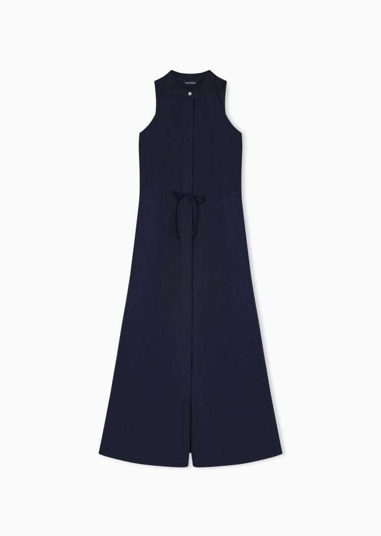 Emporio Armani 女士纯棉无袖长款抽绳收腰纯色连衣裙