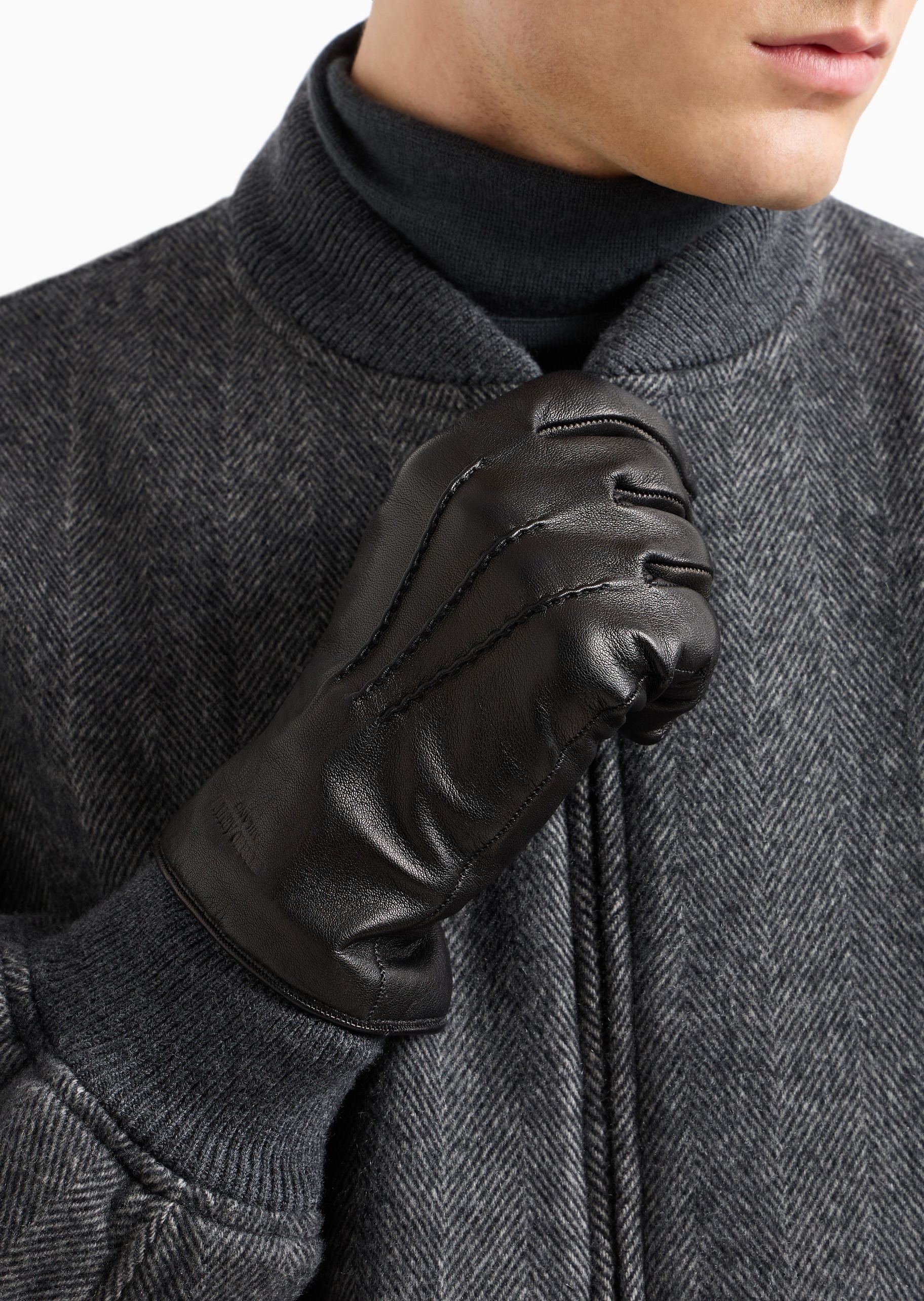 Giorgio Armani 男士秀场同款羊皮革保暖纯色商务通勤手套
