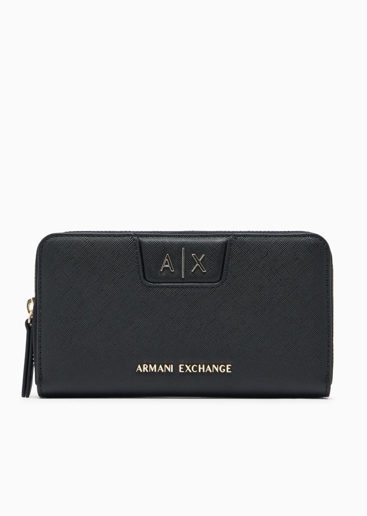 ARMANI EXCHANGE 女士环绕拉链长款多卡位十字纹手拿钱包