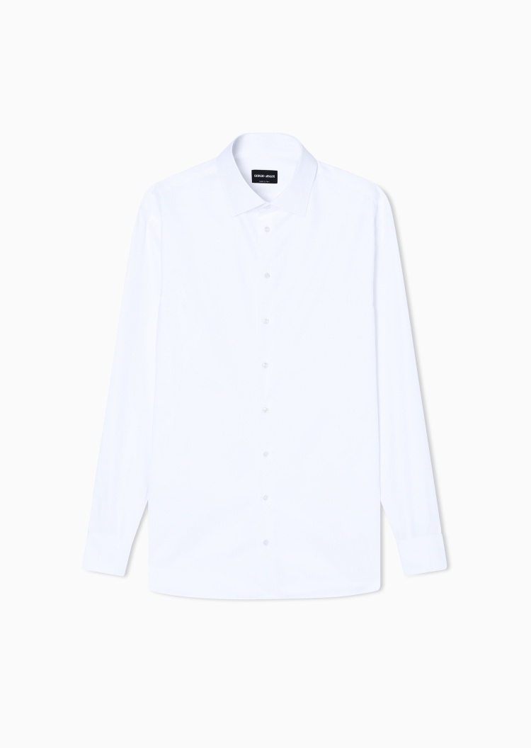 Giorgio Armani 男士纯棉长袖翻领纯色商务休闲衬衫